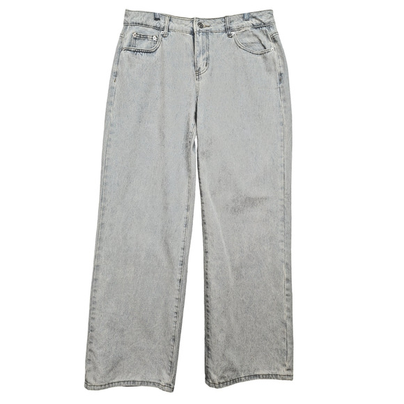 NWT Edikted Wide Leg Jean LARGE 32x30 Cotton Light Blue Denim Bow Pocket Relaxed - Picture 2 of 16